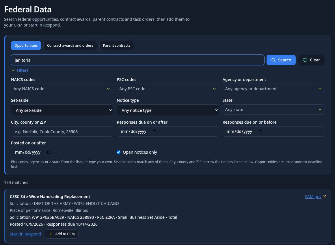 Search: Opportunities, Awards and Task Orders, current signed-in dark-mode screen